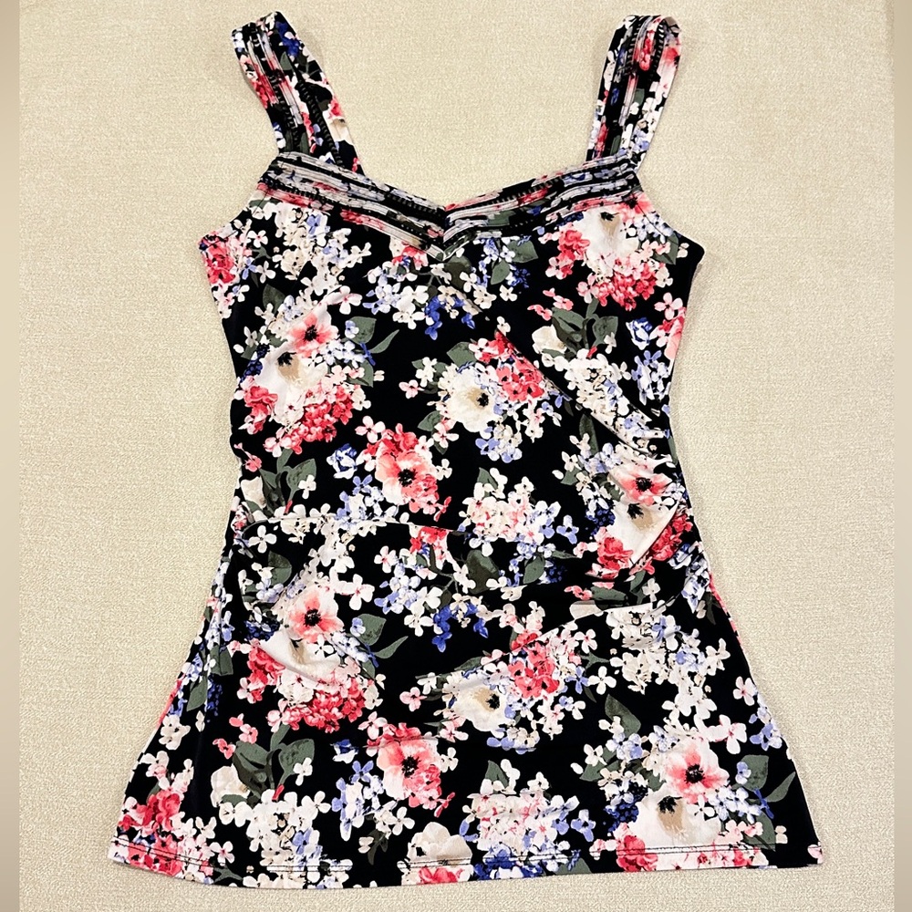 Black with pink/white/ blue Floral Pattern Tank Top